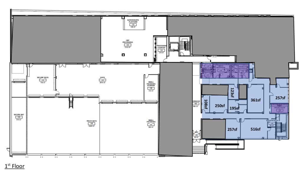 Floor plan for broker spaces at the Buffalo and Fort Erie Bridge Authority